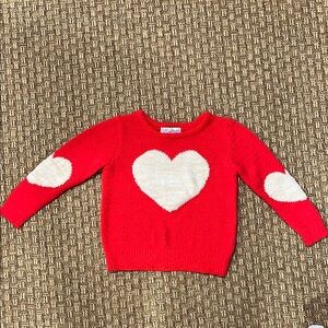PETIT BONBON Vibrant Red Heart Sweater with White Accents, size 4 toddler girl,